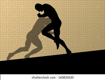 Greek roman wrestling active men sport silhouettes vector abstract background illustration