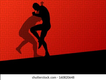 Greek roman wrestling active men sport silhouettes vector abstract background illustration