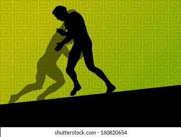 Greek roman wrestling active men sport silhouettes vector abstract background illustration