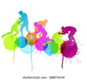 Greek roman wrestling active men sport silhouettes vector abstract background illustration concept with color splashes