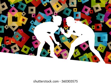 Greek roman wrestling active young women sport silhouettes vector abstract background illustration concept