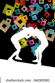 Greek roman wrestling active young women sport silhouettes vector abstract background illustration concept
