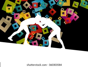 Greek roman wrestling active young women sport silhouettes vector abstract background illustration concept