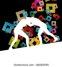 Greek roman wrestling active young women sport silhouettes vector abstract background illustration concept