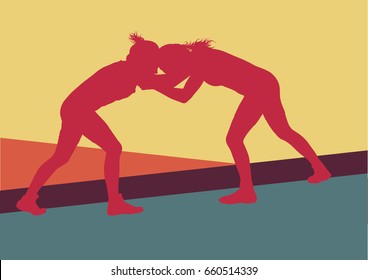 Greek roman wrestling woman fight vector background