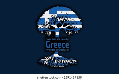 Greek roots and symbolism: a tree with the Greek flag, embodying national pride and love for nature	