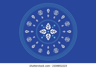 Greek round floral mandala pattern. Ancient greek key, meanders, circles, flowers ornament. Geometric blue design.