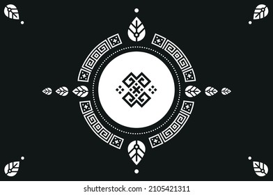 Greek round floral mandala pattern. Ancient greek key, meanders, circles ornament. Geometric black and white design.