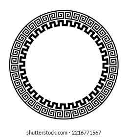 Greek round frame. Ancient Greek key black frame pattern, round antique border from Greece