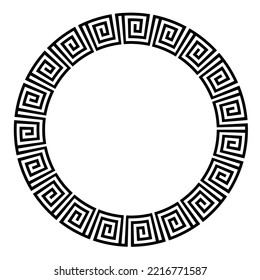 Greek round frame. Ancient Greek key black frame pattern, round antique border from Greece