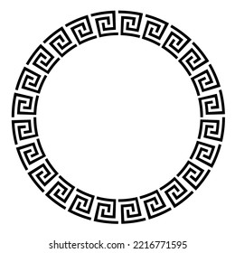 Greek round frame. Ancient Greek key black frame pattern, round antique border from Greece