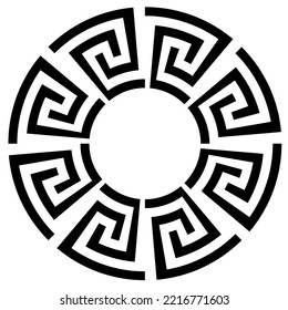 Greek round frame. Ancient Greek key black frame pattern, round antique border from Greece