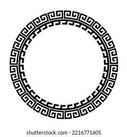 Greek round frame. Ancient Greek key black frame pattern, round antique border from Greece