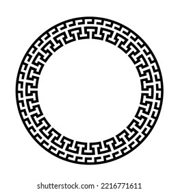 Greek round frame. Ancient Greek key black frame pattern, round antique border from Greece
