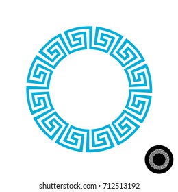 Greek round frame pattern. One line blue ornament.