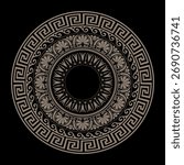 Greek round pattern on black background. Patterns of Greece and ancient Rome. Greek pattern. Greek meander. Circle european border. Round antique border from Greek. 