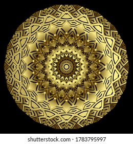Patrón de mandala 3d del vector circular griego. Resumen de antecedentes florales de estilo étnico tribal. Lujo de fondo.  marcos griegos, líneas, formas, zag de zig, flores. Ornamentos de cruz de clave griega. Textura de superficie.