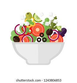 Greek Salad. Flat Vector Illustration. Simple Cartoon Icon Design Food. Concept Of Healthy Eating. Vector.