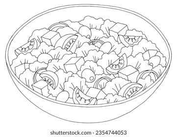 Gráfica de la ensalada griega de la cocina de la pintura en blanco negro vector