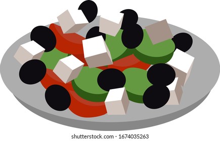 Greek salad, illustration, vector on white background.