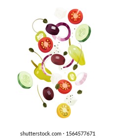 Greek salad with original ingredients, classical Greek cuisine, food concept