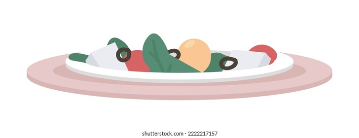 Greek salad semi flat color vector object. Editable element. Full sized item on white. Restaurant dish. Delicious food simple cartoon style illustration for web graphic design and animation