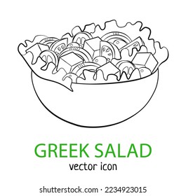 Greek salad vector icon isloated on white background, food sketch illustration, fresh morning meal graphic design