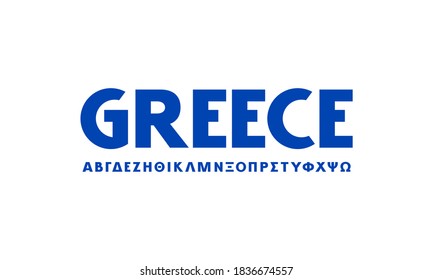 Greek sans serif font in classic style. Bold face. Letters for logo and headline design. Blue print on white background