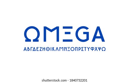 Greek sans serif font in classic style. Letters for logo and headline design. Blue print on white background