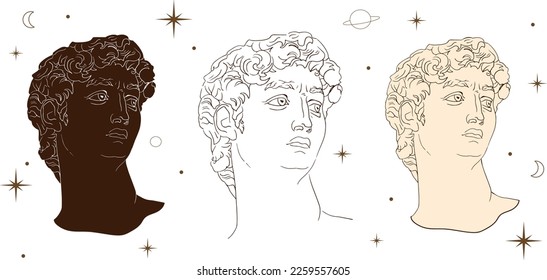 greek sculpture, antique classical sculpture, ancient sculpture, hand drawn, boho colors, classical sculpture, modern style.