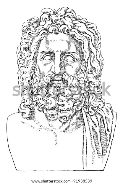 Greek Sculpture Head Zeus Vintage Illustration Stock Vector (Royalty ...