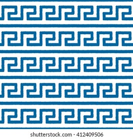 Greek seamless pattern, background or ornament. Snorkel blue and white color. Ancient style, waves