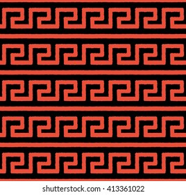 Greek seamless pattern, background or ornament. Red and black color. Ancient style, waves