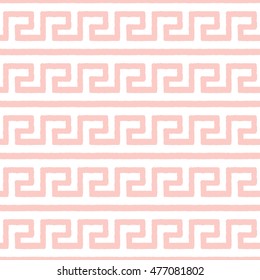 Greek seamless pattern, background or ornament. Rose quartz and white color. Ancient style, waves. Vector illustration