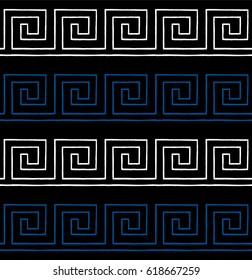 Greek seamless pattern, background or ornament. Lapis Blue, white and black color. Ancient style, waves. Vector illustration