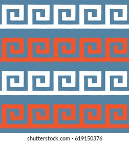 Greek seamless pattern, background or ornament. Niagara, Flame and white color. Ancient style, waves. Vector illustration