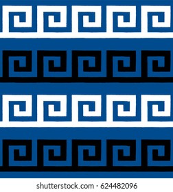 Greek seamless pattern, background or ornament. Lapis Blue, white and black color. Ancient style, waves. Vector illustration