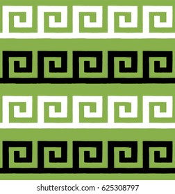 Greek seamless pattern, background or ornament. Greenery, white and black color. Ancient style, waves. Vector illustration