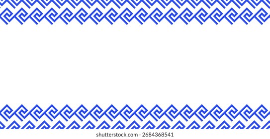 griechisches nahtloses Muster. alte antike Ornamente mit Schlüsselelement. Abstrakte geometrische Linie in Blau und Weiß. Vektorhintergrund für das Stofftuch, Keramikboden, Ornament-Textil, Textur