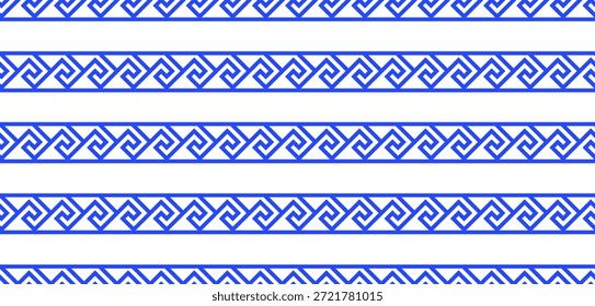griechisches nahtloses Muster. alte antike Ornamente mit Schlüsselelement. Abstrakte geometrische Linie in Blau und Weiß. Vektorhintergrund für das Stofftuch, Keramikboden, Ornament-Textil, Textur