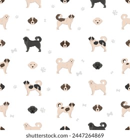 Greek Shepherd seamless pattern. Different coat colors set.  Vector illustration