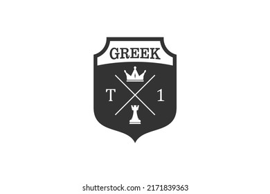 Greek shield logo symbol silhouette crown and chess icon spartan warrior soldier 