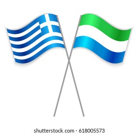 Greek and Sierra Leonean crossed flags. Greece combined with Sierra Leone isolated on white. Language learning, international business or travel concept.