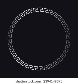 griechischer Silberrahmen. Umkreisgrenzen eines wiederholten Motivs. Vektorgrafik auf schwarzem Hintergrund.