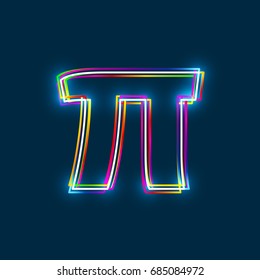 Greek Small Letter Pi - Vector multicolored outline font with glowing effect isolated on blue background. EPS10