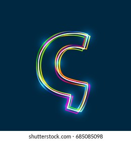 Greek Small Letter Sigma - Vector multicolored outline font with glowing effect isolated on blue background. EPS10