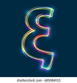 Greek Small Letter Xi - Vector multicolored outline font with glowing effect isolated on blue background. EPS10