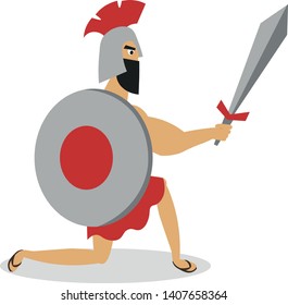 Greek spartan man gladiator is ready to fight with helmet