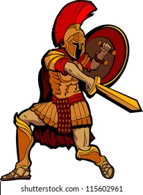 Greek Spartan or Roman Soldier Mascot holding a Shield and Sword