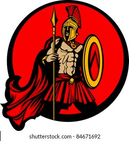 Greek Spartan Trojan Vector Mascot With Spear And Shield